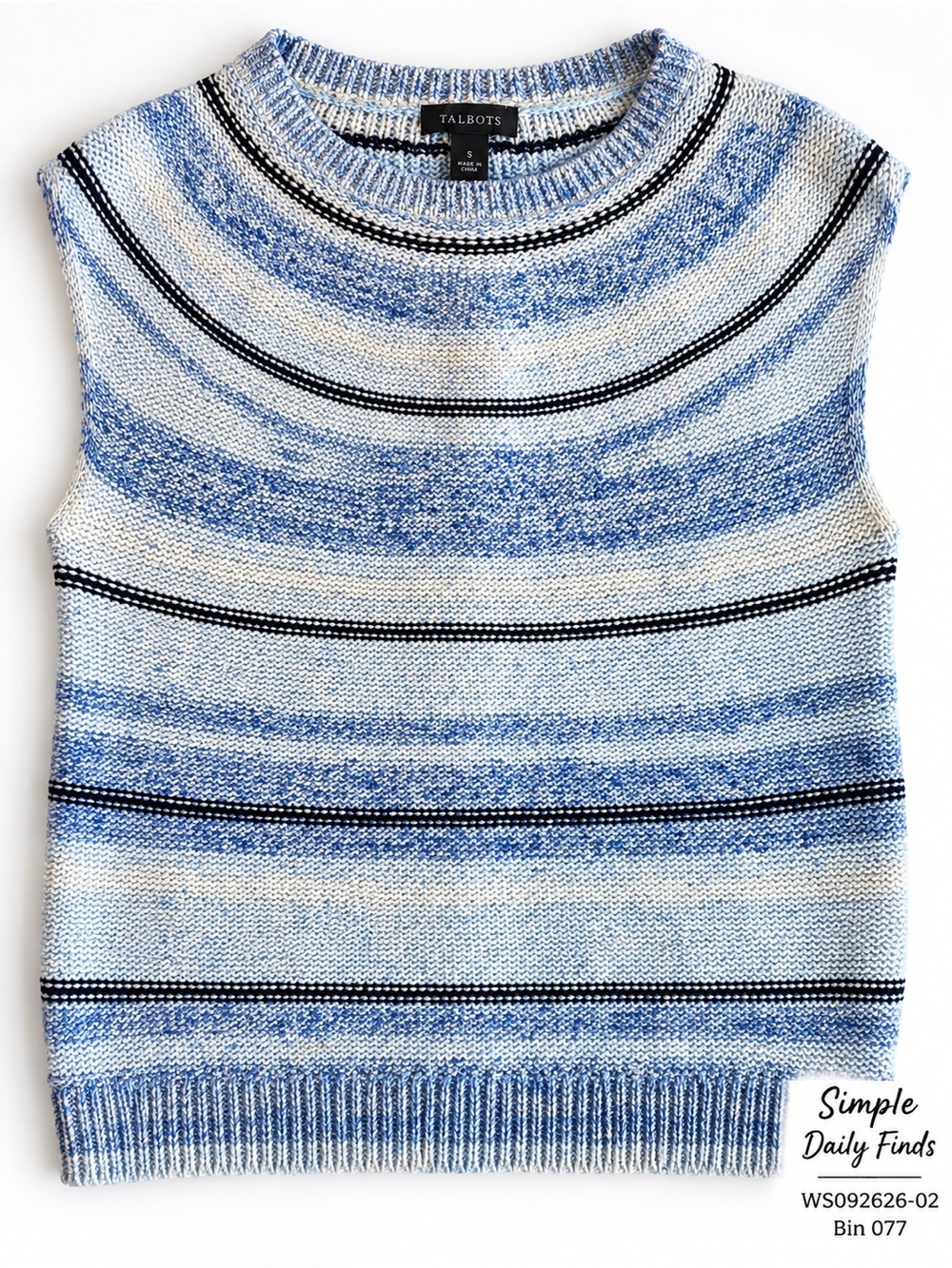 Talbots 100% Cotton Blue White Striped Sweater Vest Size S Coastal Preppy